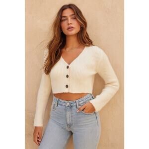 Jun & Ivy Textured Knit Cropped Cardigan Button Front Size L Boho Cottage Beach